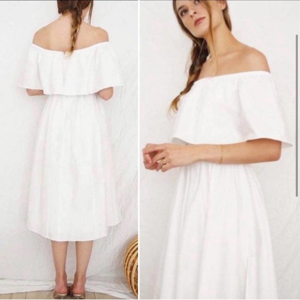 Reformation White Off-Shoulder Midi Dress - Picture 2 of 8